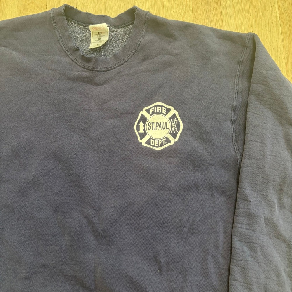 Fruit of the Loom St. Paul Fire Dept Sweatshirt XL Navy Blue Distressed Vintage